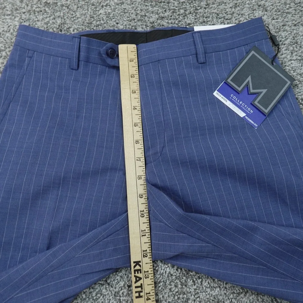 NEW Michael Strahan Pants Mens 30X32 Blue Pinstripe Wool Dress Chino Trouser